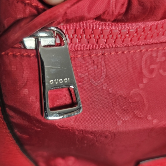 Gucci Red GG Nylon Backpack Leather Trim Authentic Designer Bag - Picture 13 of 16